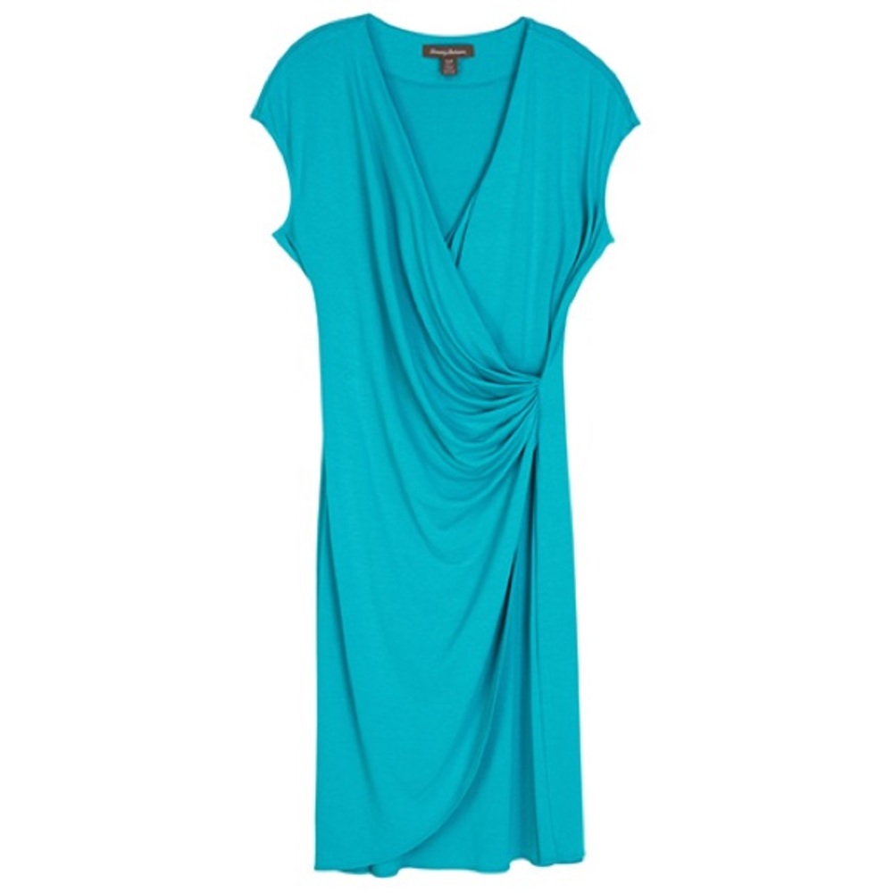 TOMMY BAHAMA Tambour Side Gathered Dress Caymen Lagoon L Large
